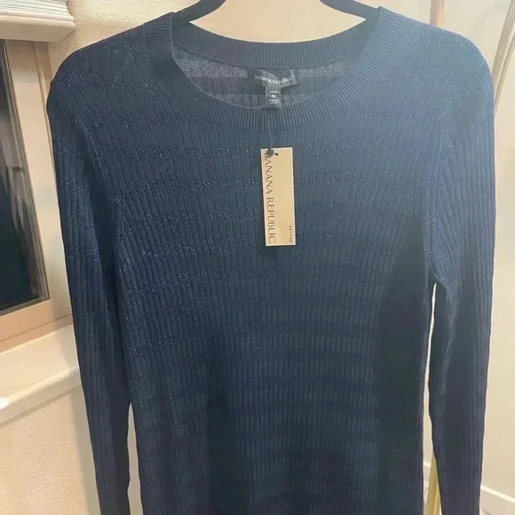 NWT Banana Republic Metallic Striped Navy Dress - Picture 3 of 4